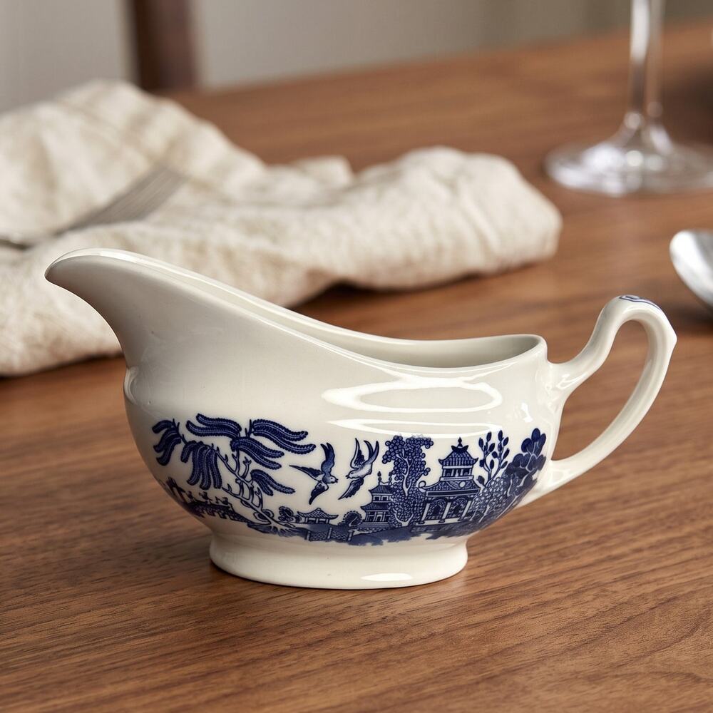 Vintage Churchill Blue Willow Gravy Boat England Grandmillennial